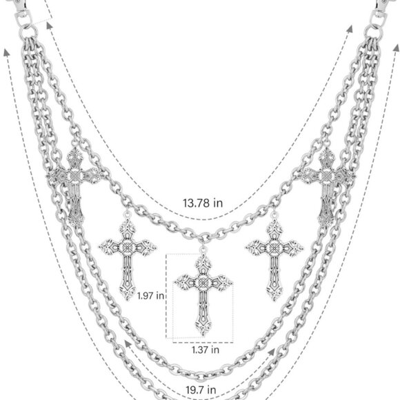 Unisex Grunge Punk Wallet Chain - Lightweight Silver-tone Layered Cross Design - Picture 6 of 6